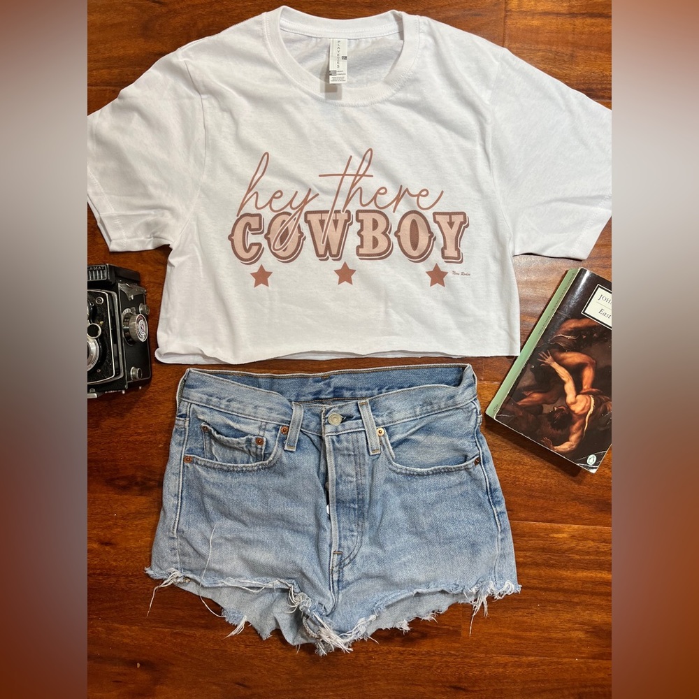 Hey There Cowboy Cropped Top T Shirt Country Western
